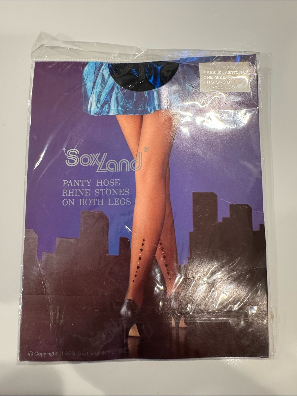 Vintage 1989 Pantyhose SoxLand Black w Rhinestone Accent OS 100-165 lbs